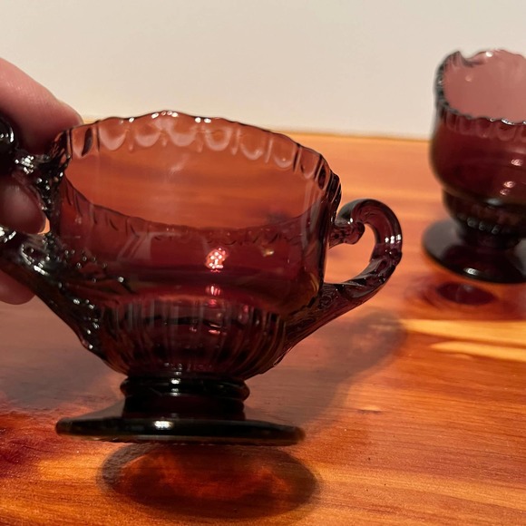 Vintage Small Cream & Sugar Set Red Amber Glass MidCentury Modern Cottage Core - Picture 3 of 7